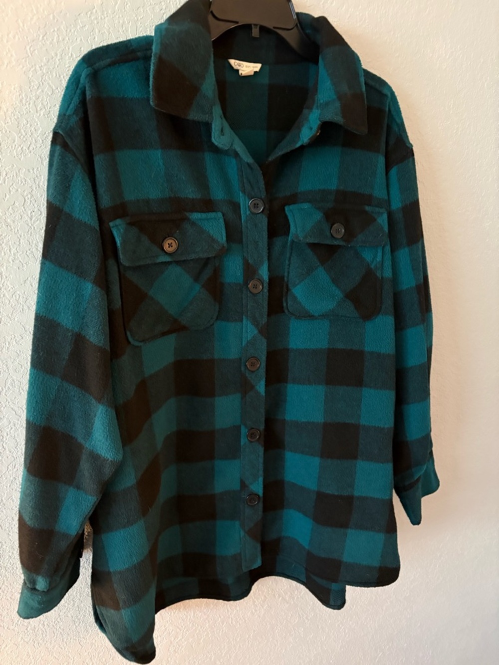 Cato Teal and Black Plaid Button-Down Shirt
